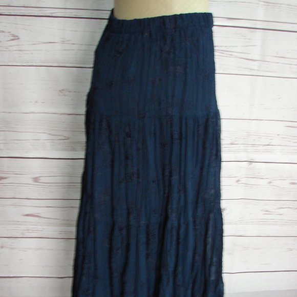 Navy Blue Embroidered Broomstick Layered Skirt PS - Picture 4 of 16